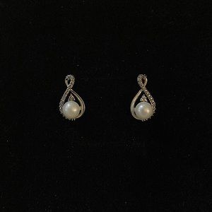 Sterling Diamond and Pearl Earrings
